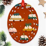 Cute Merry Christmas And Happy New Seamless Pattern With Cars Carrying Christmas Trees Oval Filigree Ornament (Two Sides) Front