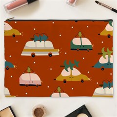 Cute Merry Christmas And Happy New Seamless Pattern With Cars Carrying Christmas Trees Cosmetic Bag (xxxl) by EvgeniiaBychkova