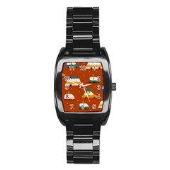 Cute Merry Christmas And Happy New Seamless Pattern With Cars Carrying Christmas Trees Stainless Steel Barrel Watch by EvgeniiaBychkova