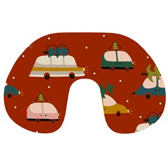 Cute Merry Christmas And Happy New Seamless Pattern With Cars Carrying Christmas Trees Travel Neck Pillow