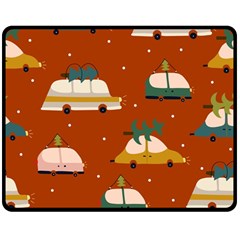 Cute Merry Christmas And Happy New Seamless Pattern With Cars Carrying Christmas Trees Double Sided Fleece Blanket (medium)  by EvgeniiaBychkova