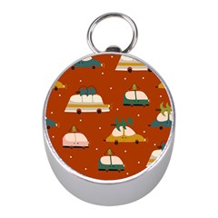 Cute Merry Christmas And Happy New Seamless Pattern With Cars Carrying Christmas Trees Mini Silver Compasses by EvgeniiaBychkova