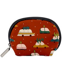 Cute Merry Christmas And Happy New Seamless Pattern With Cars Carrying Christmas Trees Accessory Pouch (small) by EvgeniiaBychkova