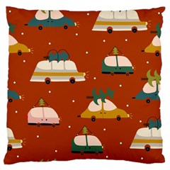 Cute Merry Christmas And Happy New Seamless Pattern With Cars Carrying Christmas Trees Standard Flano Cushion Case (one Side) by EvgeniiaBychkova