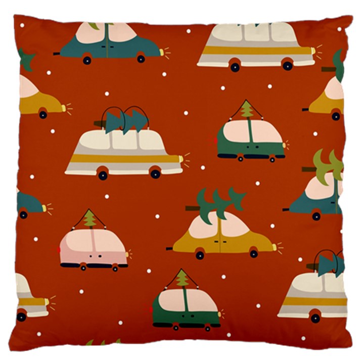 Cute Merry Christmas And Happy New Seamless Pattern With Cars Carrying Christmas Trees Standard Flano Cushion Case (One Side)