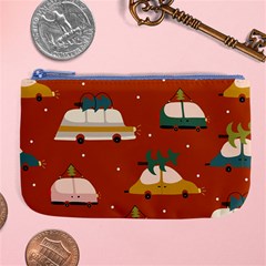 Cute Merry Christmas And Happy New Seamless Pattern With Cars Carrying Christmas Trees Large Coin Purse by EvgeniiaBychkova