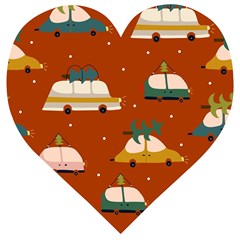 Cute Merry Christmas And Happy New Seamless Pattern With Cars Carrying Christmas Trees Wooden Puzzle Heart by EvgeniiaBychkova