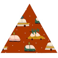 Cute Merry Christmas And Happy New Seamless Pattern With Cars Carrying Christmas Trees Wooden Puzzle Triangle by EvgeniiaBychkova