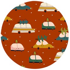 Cute Merry Christmas And Happy New Seamless Pattern With Cars Carrying Christmas Trees Wooden Bottle Opener (round) by EvgeniiaBychkova