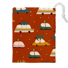 Cute Merry Christmas And Happy New Seamless Pattern With Cars Carrying Christmas Trees Drawstring Pouch (4xl) by EvgeniiaBychkova