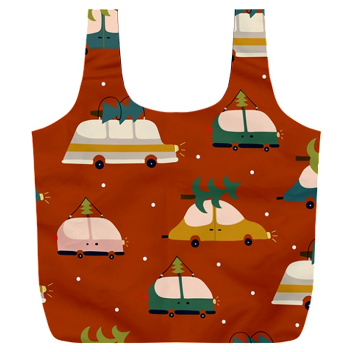 Cute Merry Christmas And Happy New Seamless Pattern With Cars Carrying Christmas Trees Full Print Recycle Bag (XXXL)