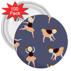 Cute  Pattern With  Dancing Ballerinas On The Blue Background 3  Buttons (100 Pack) 