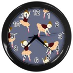 Cute  Pattern With  Dancing Ballerinas On The Blue Background Wall Clock (Black) Front