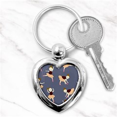 Cute  Pattern With  Dancing Ballerinas On The Blue Background Key Chain (heart) by EvgeniiaBychkova