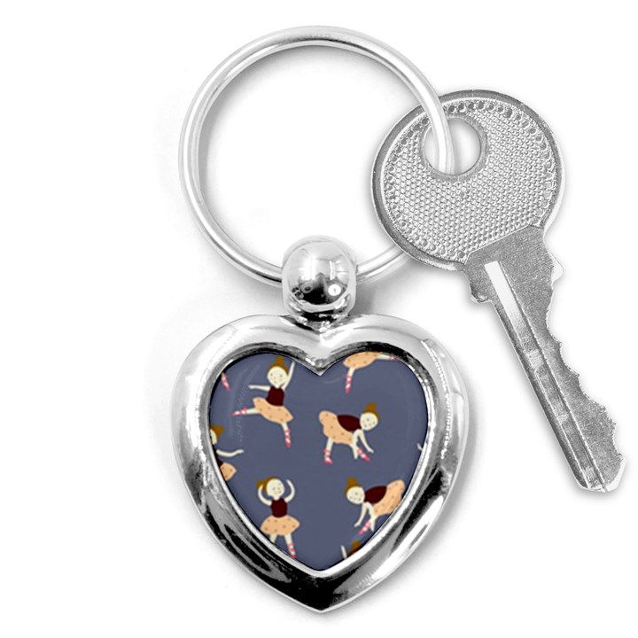 Cute  Pattern With  Dancing Ballerinas On The Blue Background Key Chain (Heart)