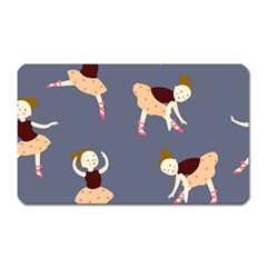 Cute  Pattern With  Dancing Ballerinas On The Blue Background Magnet (rectangular) by EvgeniiaBychkova