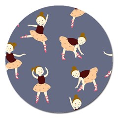 Cute  Pattern With  Dancing Ballerinas On The Blue Background Magnet 5  (round)