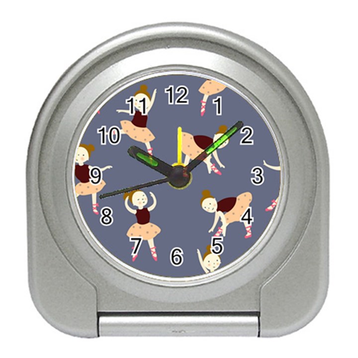 Cute  Pattern With  Dancing Ballerinas On The Blue Background Travel Alarm Clock