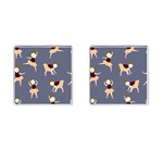 Cute  Pattern With  Dancing Ballerinas On The Blue Background Cufflinks (Square) Front(Pair)