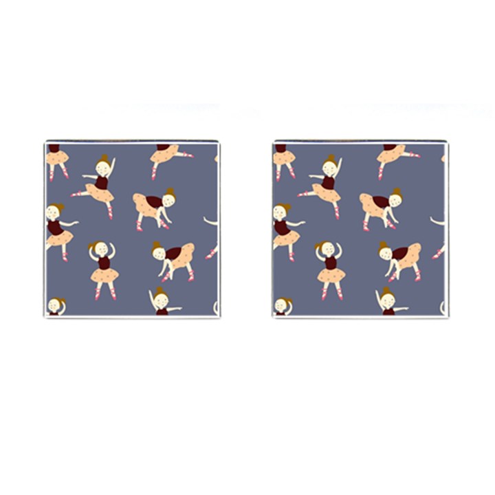 Cute  Pattern With  Dancing Ballerinas On The Blue Background Cufflinks (Square)