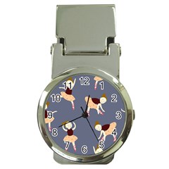 Cute  Pattern With  Dancing Ballerinas On The Blue Background Money Clip Watches by EvgeniiaBychkova