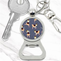 Cute  Pattern With  Dancing Ballerinas On The Blue Background Bottle Opener Key Chain by EvgeniiaBychkova