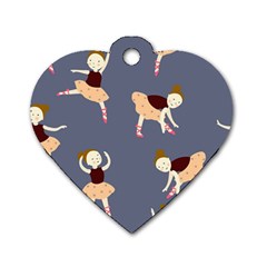 Cute  Pattern With  Dancing Ballerinas On The Blue Background Dog Tag Heart (one Side) by EvgeniiaBychkova