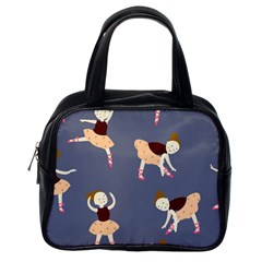 Cute  Pattern With  Dancing Ballerinas On The Blue Background Classic Handbag (one Side) by EvgeniiaBychkova