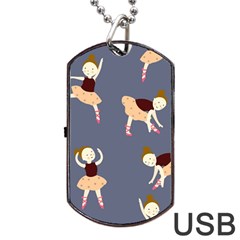 Cute  Pattern With  Dancing Ballerinas On The Blue Background Dog Tag Usb Flash (two Sides) by EvgeniiaBychkova