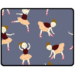 Cute  Pattern With  Dancing Ballerinas On The Blue Background Double Sided Fleece Blanket (medium)  by EvgeniiaBychkova