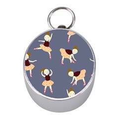 Cute  Pattern With  Dancing Ballerinas On The Blue Background Mini Silver Compasses by EvgeniiaBychkova