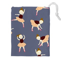 Cute  Pattern With  Dancing Ballerinas On The Blue Background Drawstring Pouch (5xl) by EvgeniiaBychkova