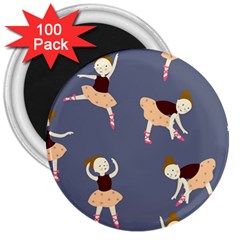 Cute  Pattern With  Dancing Ballerinas On The Blue Background 3  Magnets (100 Pack) by EvgeniiaBychkova