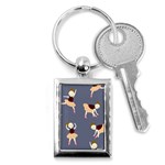 Cute  Pattern With  Dancing Ballerinas On The Blue Background Key Chain (Rectangle) Front