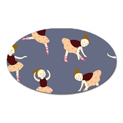 Cute  Pattern With  Dancing Ballerinas On The Blue Background Oval Magnet