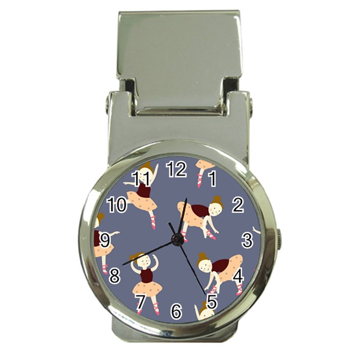 Cute  Pattern With  Dancing Ballerinas On The Blue Background Money Clip Watches