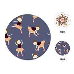 Cute  Pattern With  Dancing Ballerinas On The Blue Background Playing Cards Single Design (round) by EvgeniiaBychkova