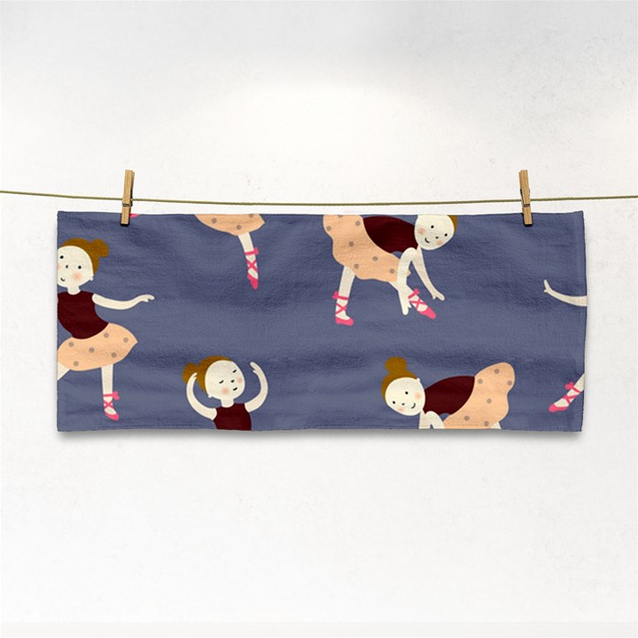 Cute  Pattern With  Dancing Ballerinas On The Blue Background Hand Towel