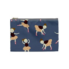 Cute  Pattern With  Dancing Ballerinas On The Blue Background Cosmetic Bag (medium) by EvgeniiaBychkova