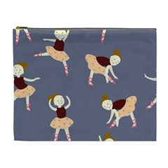 Cute  Pattern With  Dancing Ballerinas On The Blue Background Cosmetic Bag (xl)