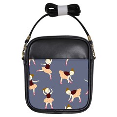 Cute  Pattern With  Dancing Ballerinas On The Blue Background Girls Sling Bag by EvgeniiaBychkova