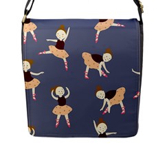 Cute  Pattern With  Dancing Ballerinas On The Blue Background Flap Closure Messenger Bag (l) by EvgeniiaBychkova