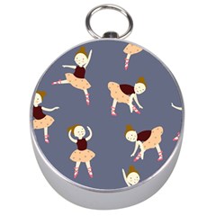 Cute  Pattern With  Dancing Ballerinas On The Blue Background Silver Compasses by EvgeniiaBychkova