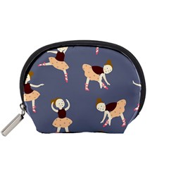 Cute  Pattern With  Dancing Ballerinas On The Blue Background Accessory Pouch (small) by EvgeniiaBychkova