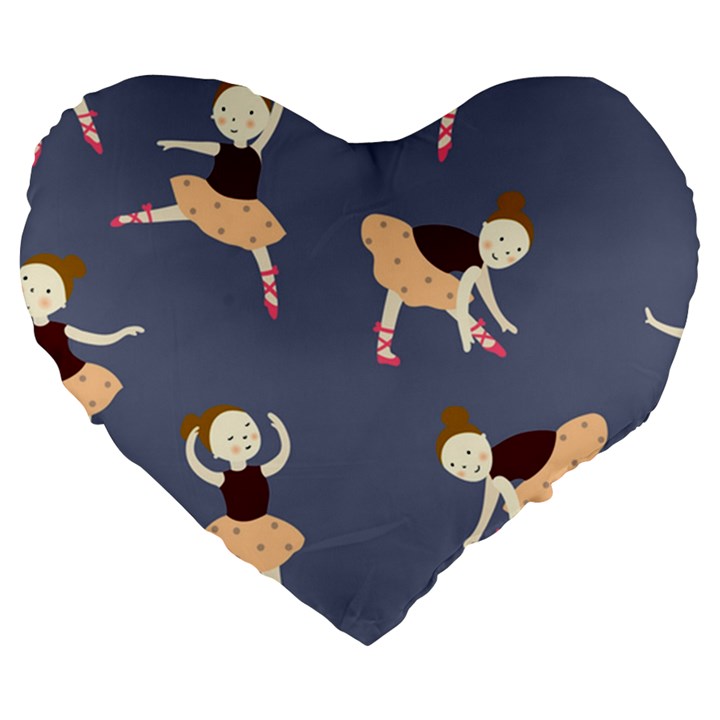 Cute  Pattern With  Dancing Ballerinas On The Blue Background Large 19  Premium Flano Heart Shape Cushions