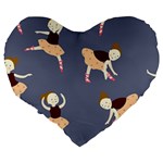 Cute  Pattern With  Dancing Ballerinas On The Blue Background Large 19  Premium Flano Heart Shape Cushions Back