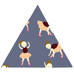 Cute  Pattern With  Dancing Ballerinas On The Blue Background Wooden Puzzle Triangle by EvgeniiaBychkova