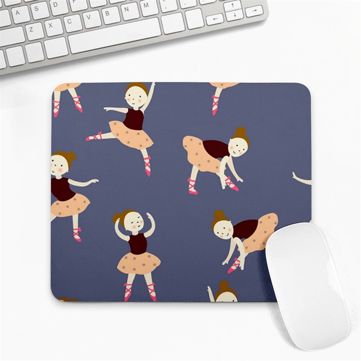 Cute  Pattern With  Dancing Ballerinas On The Blue Background Large Mousepads