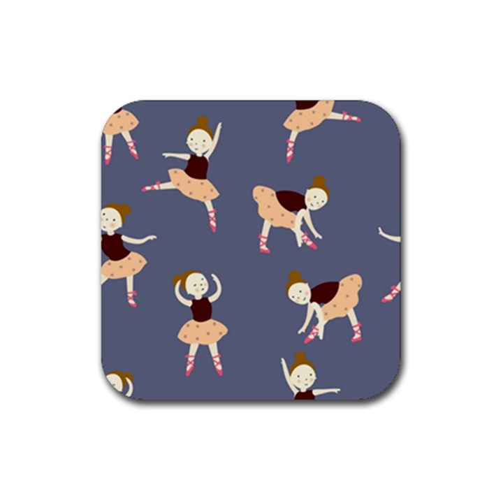 Cute  Pattern With  Dancing Ballerinas On The Blue Background Rubber Coaster (Square) 