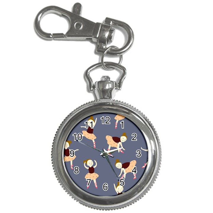 Cute  Pattern With  Dancing Ballerinas On The Blue Background Key Chain Watches